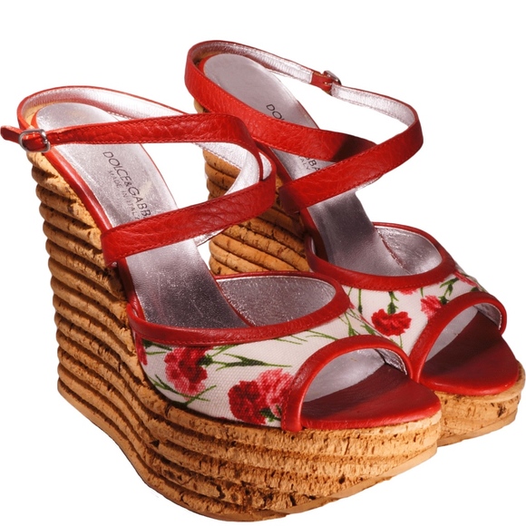 DOLCE & GABBANA FLORAL PRINT WEDGE SANDALS - Picture 2 of 6